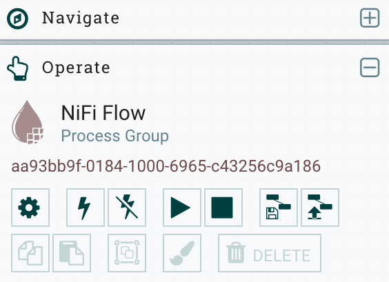톱니바퀴 아이콘이 강조 표시된 NiFi Flow Configuration 페이지